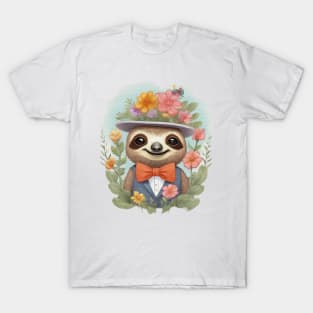 cute little sloth wearing a hat and a bow tie T-Shirt